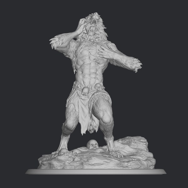 Werewolf statue stl file 3d printing, 3d print file, miniature, superhero, game, cartoon, comic action figure, printables, decorative, movie