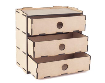 Modular Storage System Lower Box 3 HORIZONTAL DRAWERS 3mm MDF Laser Cut