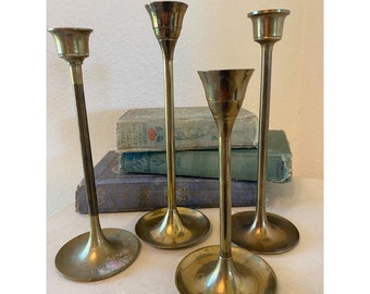 Vintage brass tall stem assorted candle stick holders