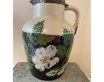 Vintage handpainted flower crock pitcher