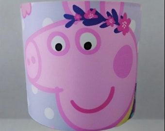 Pantalla de tela hecha a mano con forma de tambor, personajes, equipos, diseños personalizados, luz estilo Peppa Pig