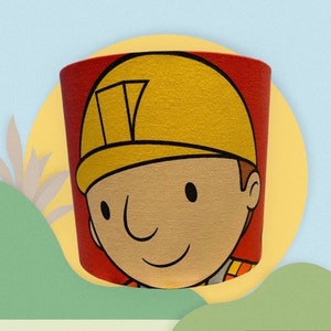 Handmade Fabric Drum Shape Lampshade Characters, Teams, Customised Designs Bob the Builder Style Light