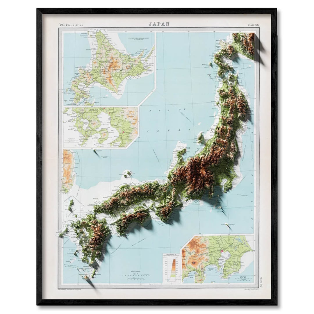 Japan Shaded Relief Map framed - Etsy