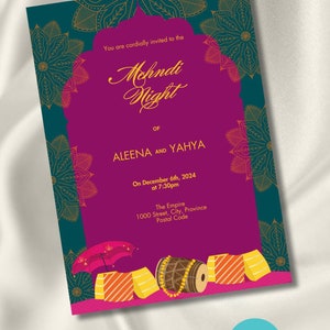 Mehndi-uitnodiging | Pakistaanse Indiase bloemenmehendi-uitnodiging | Moderne Mendhi-uitstraling | Afdrukbare bewerkbare Dholki-uitnodiging | Bengaals