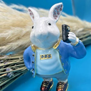 Keren Kopal Jeweled Bunny with Cell Phone Trinket Box Austrian Crystals