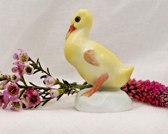 Porcelain Duckling Figurine, Glossy Yellow Hand-Painted (Numbered Collectible)