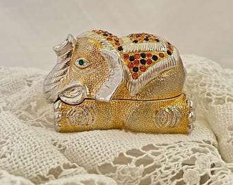 Elephant Jewelry Box: Artistic Enamel and Crystal Design (Magnetic Closure)