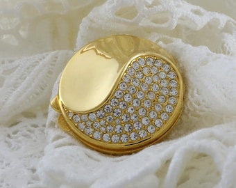 Bob Mackie Pill Box: Vintage Collectible (Gold Yin Yang, Metal & Crystal)