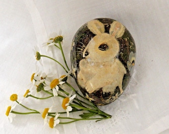 Vintage Hand Painted Papier Mache Egg with adorable bunny