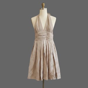 Adrianna Papell Champagne Metallic Shimmer Halter Cocktail Dress image 4