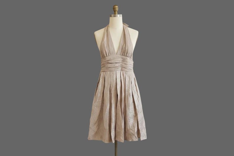 Adrianna Papell Champagne Metallic Shimmer Halter Cocktail Dress image 4