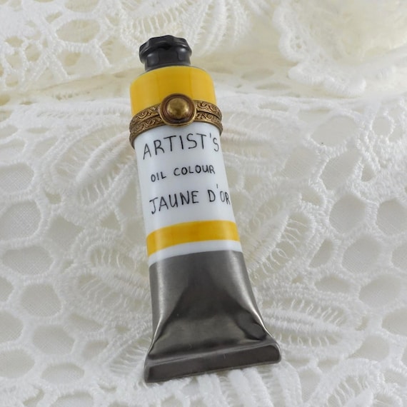 Limoges France Jaune D’or Oil Paint Tube Porcelain Trinket Box