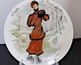 D'Arceau Limoges Woman of the Century Limoges Collectible Plate - Hand-Painted 1890 Sportswoman Art