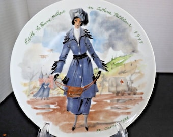 D'Arceau Limoges Woman of the Century Limoges Porcelain Plate, Edith in 1915 Tailored Dress (Hand-Painted)