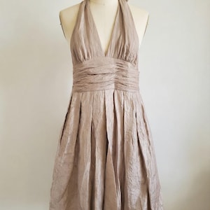 Adrianna Papell Champagne Metallic Shimmer Halter Cocktail Dress image 2