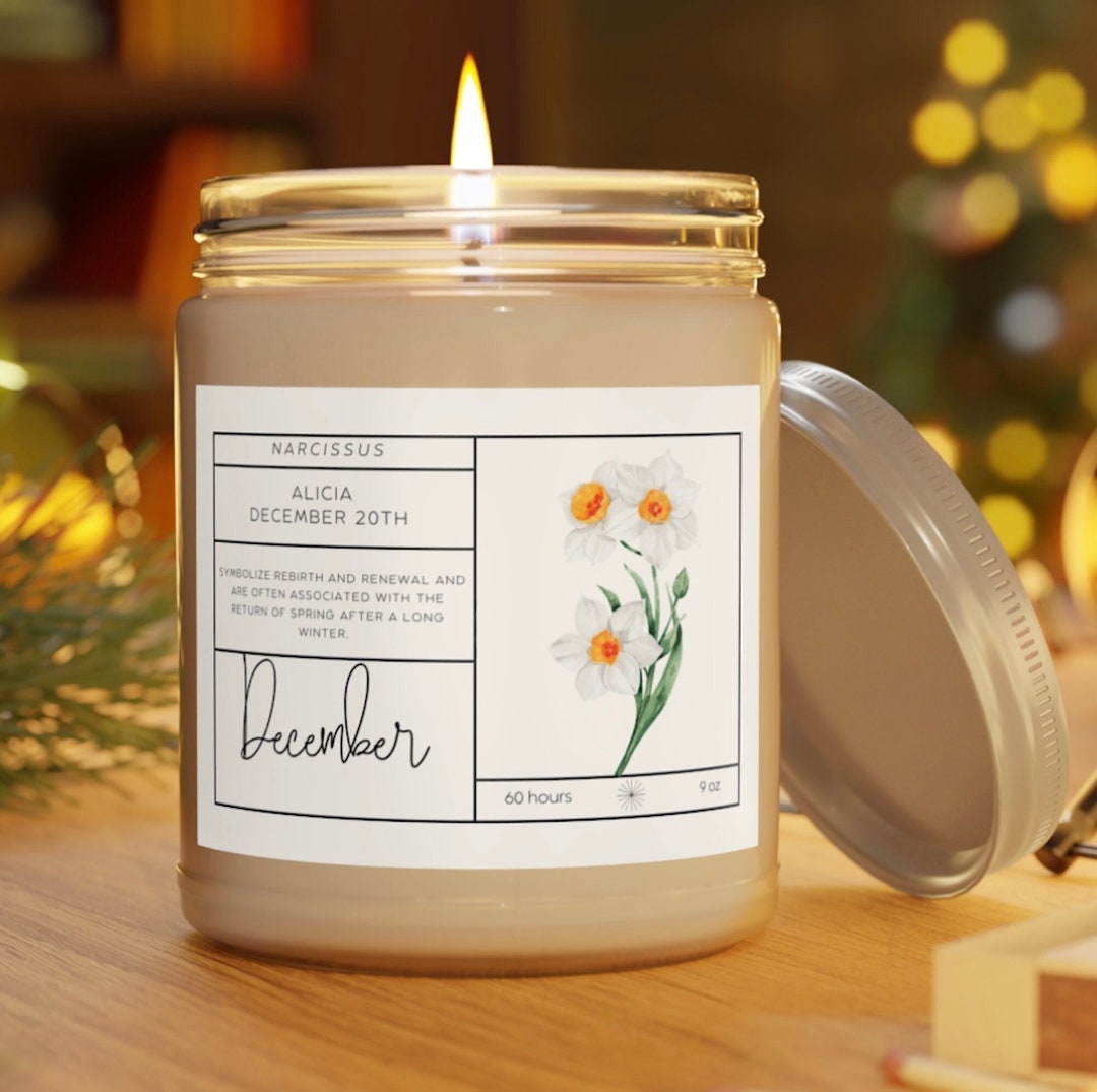 December Birth Flower Candle Birth Month Candles Personalized Birth