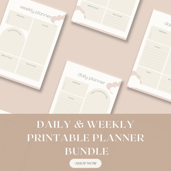 Minimalist Printable Planner Aesthetic Pdf Work From Home Daily Planner Calendar Weekly Beige