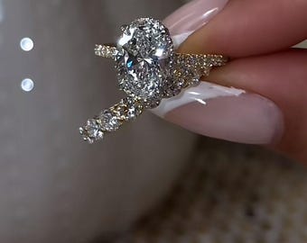 Bague de fiançailles ovale 5 carats pavée d'argent sterling 925 en or blanc