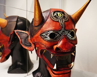Exclusive Leather Devil Red Mask, Handmade. Exclusive work of art. Masquerade.