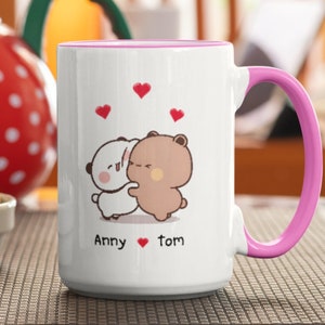 Personalized Valentines Mug Kawaii Cute Panda Bear Bubu Dudu Mug Funny Custom Name Couples Gift 11oz 15oz 20oz mug
