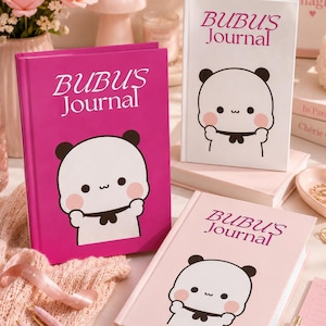 BUBU Journal Hardcover Notebook Cute Kawaii Panda Diary for Girls & Teens Pink Aesthetic Writing Journal School Notebook Planner Gift