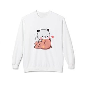 BUBU & DUDU Cute Sweater for Couples Fleece Crewneck Cotton Sweatshirt Panda Bear Hug