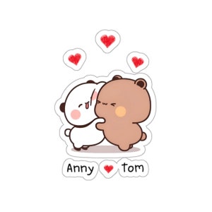 Customizable Bubu & Dudu Sticker Personalized Panda Bear Hug Cute Kawaii Vinyl Sticker for Laptop Decor Kawaii Stickers Add Your Name Unique
