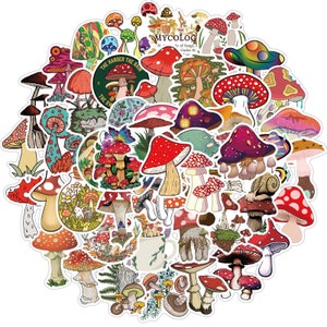 50PCS Cartoon Psychedelic Mushroom Sticker Cute Color Magic Plant Funny Anime Stickers Phone Laptop DIY Stickers Decals
