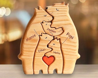 Wooden Bear Family Puzzle,Engraved Family Name Puzzle,Family Keepsake Gift,Gift for Parents,Animal Family,Family Home Decor,Gift for Kids