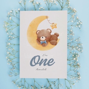 Baby Boy druckbare digitale Monatskarten. Baby-Willkommenskarten. Gedruckte digitale Karten für Baby Jungen. Hohe Qualität. Karten Set zum Ausdrucken.