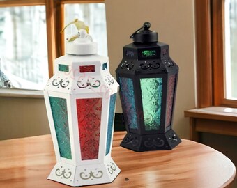 Chandelier méditerranéen en verre d'art en fer | Lampe de style marocain | Cadeau lampe arabe du ramadan | Lampe à vent Islam | Chandelier | bougeoir |