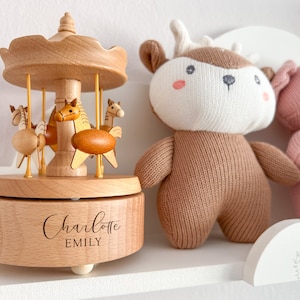 Wooden Merry-Go-Round Horse Musical Carousel | Personalized Engraved Music Box | Baby Shower Gift, Children&#39;s Gift, Nursery Decor, Keepsake