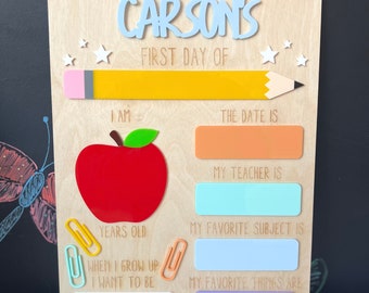 Personalized Pencil Apple Back to School Board | Interchangeable First Day Last Day of School Sign | Reusable Dry Erase | School Photo Prop