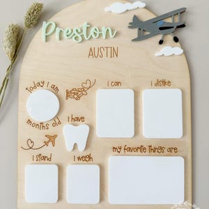 Wooden Airplane Monthly Milestone Board | Custom Milestone Sign | Personalized Reusable Dry Erase Board | Baby Gift, Photo Prop, Decor