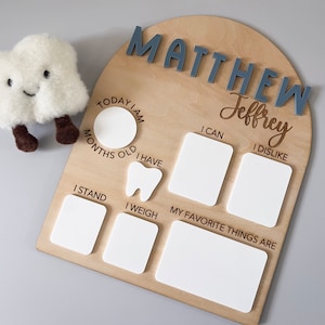 Personalized Wooden Monthly Milestone Board | Custom Milestone Marker Sign | Reusable Dry Erase Board | Baby Gift, Photo Prop, Nursery Decor