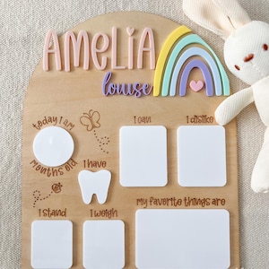 Wooden Rainbow Monthly Milestone Board | Custom Milestone Sign | Personalized Reusable Dry Erase Board | Baby Gift, Photo Prop, Decor