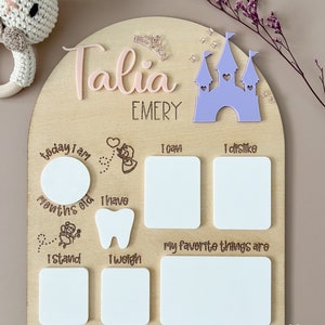 Princess Castle Baby Monthly Milestone Board | Personalized Wooden Milestone Reusable Dry Erase Sign | Baby Gift, Photo Prop, Nursery Decor