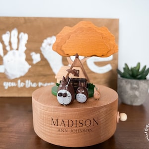 Wooden Totoro Musical Carousel | Personalized Custom Engraved Wooden Music Box | Baby Shower Gift, Children&#39;s Gift, Nursery Decor, Keepsake