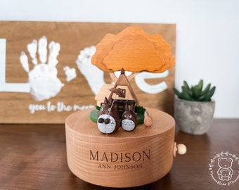 Wooden Totoro Musical Carousel | Personalized Custom Engraved Wooden Music Box | Baby Shower Gift, Children's Gift, Nursery Decor, Keepsake