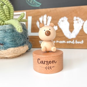 Wooden Teddy Bear Musical Carousel | Personalized Custom Engraved Music Box | Baby Shower Gift, Children&#39;s Gift, Nursery Decor, Keepsake