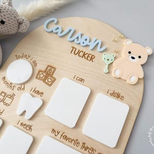 Teddy Bear Wooden Monthly Milestone Board | Custom Milestone Sign | Personalized Reusable Dry Erase Board | Baby Gift, Photo Prop, Decor