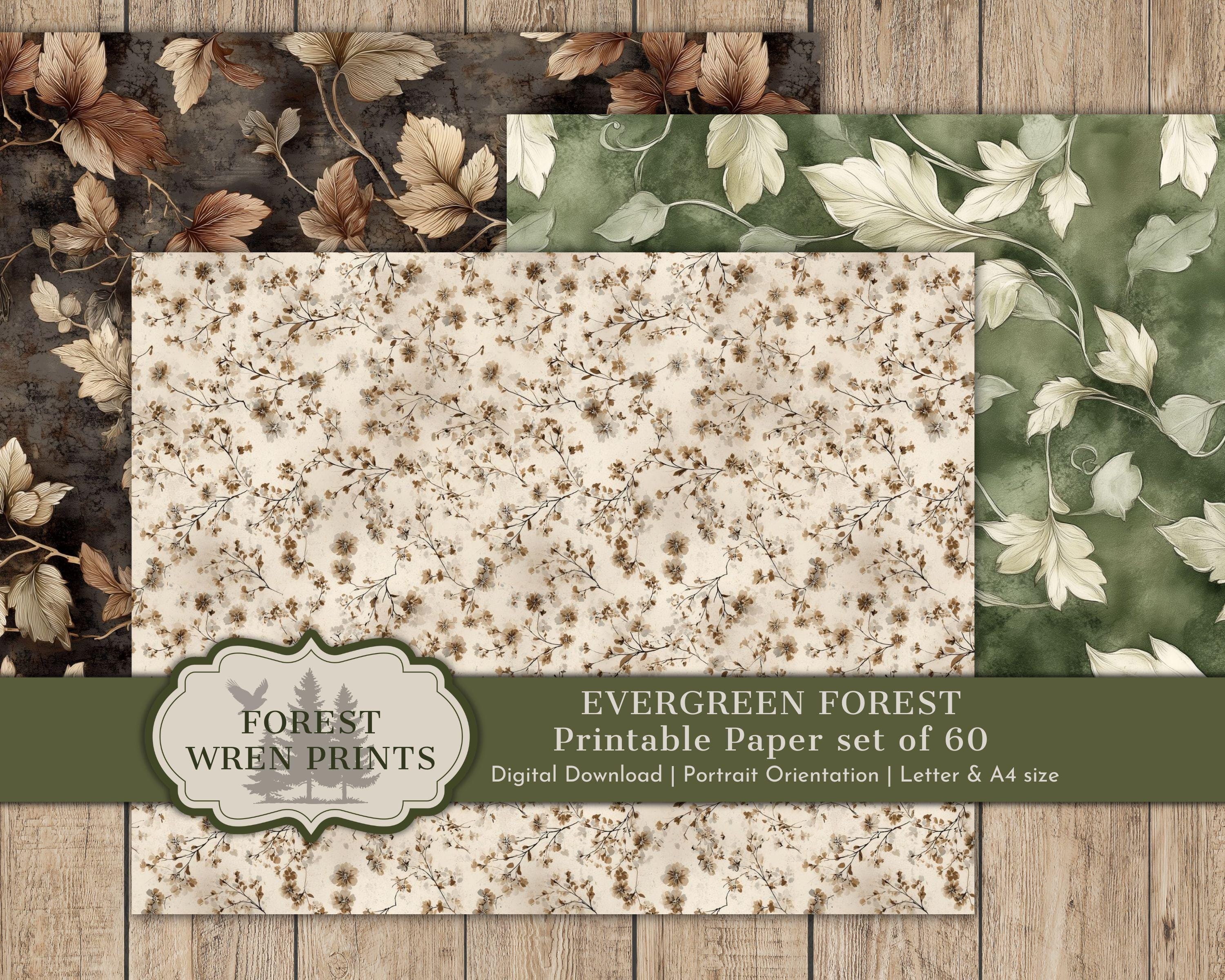 Evergreen Forest Digital Paper, Rustic Junk Journal Pages, Vintage ...