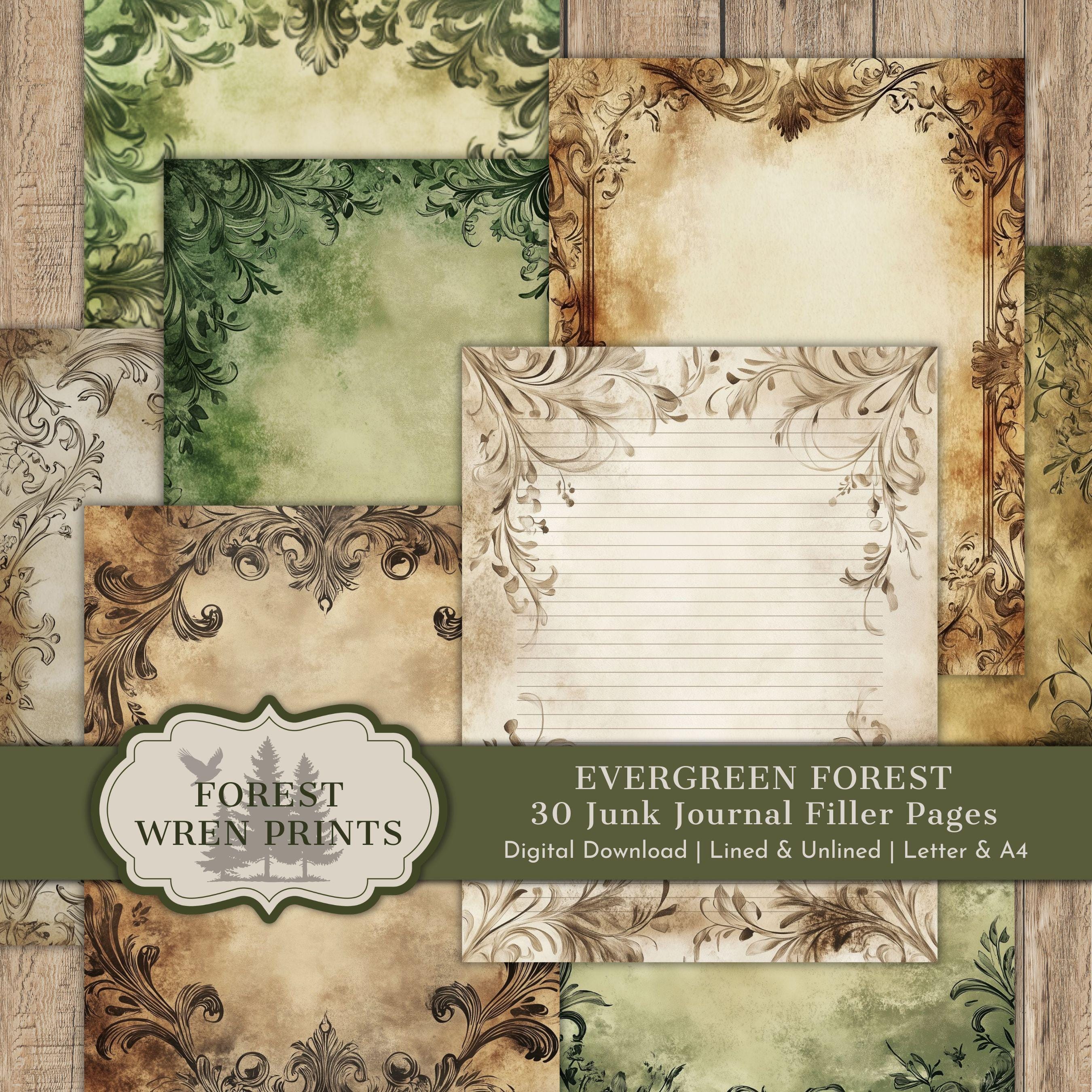 Evergreen Forest Junk Journal Filler Pages, Watercolor Botanical ...