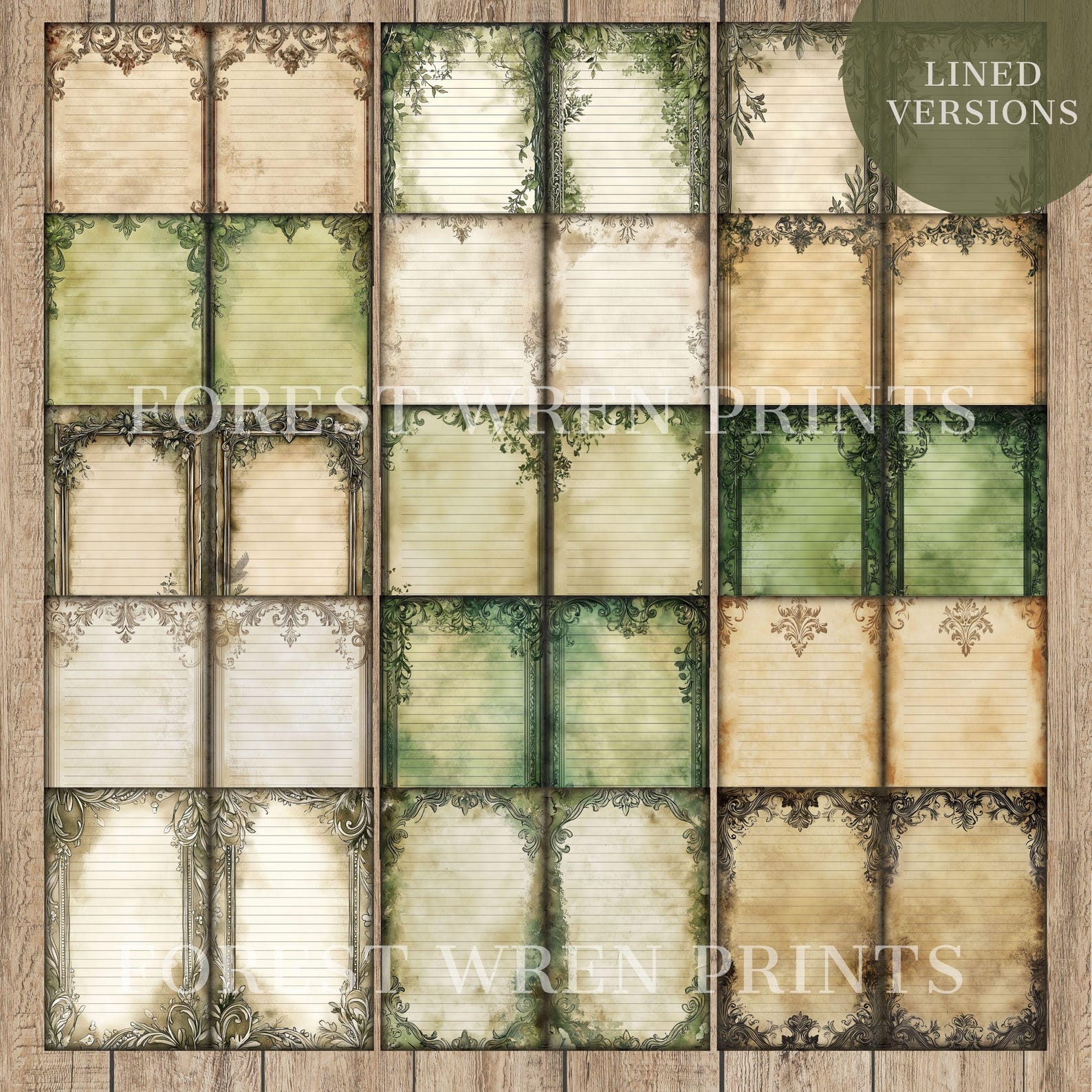 Evergreen Forest Junk Journal Filler Papers Horizontal, Vintage ...
