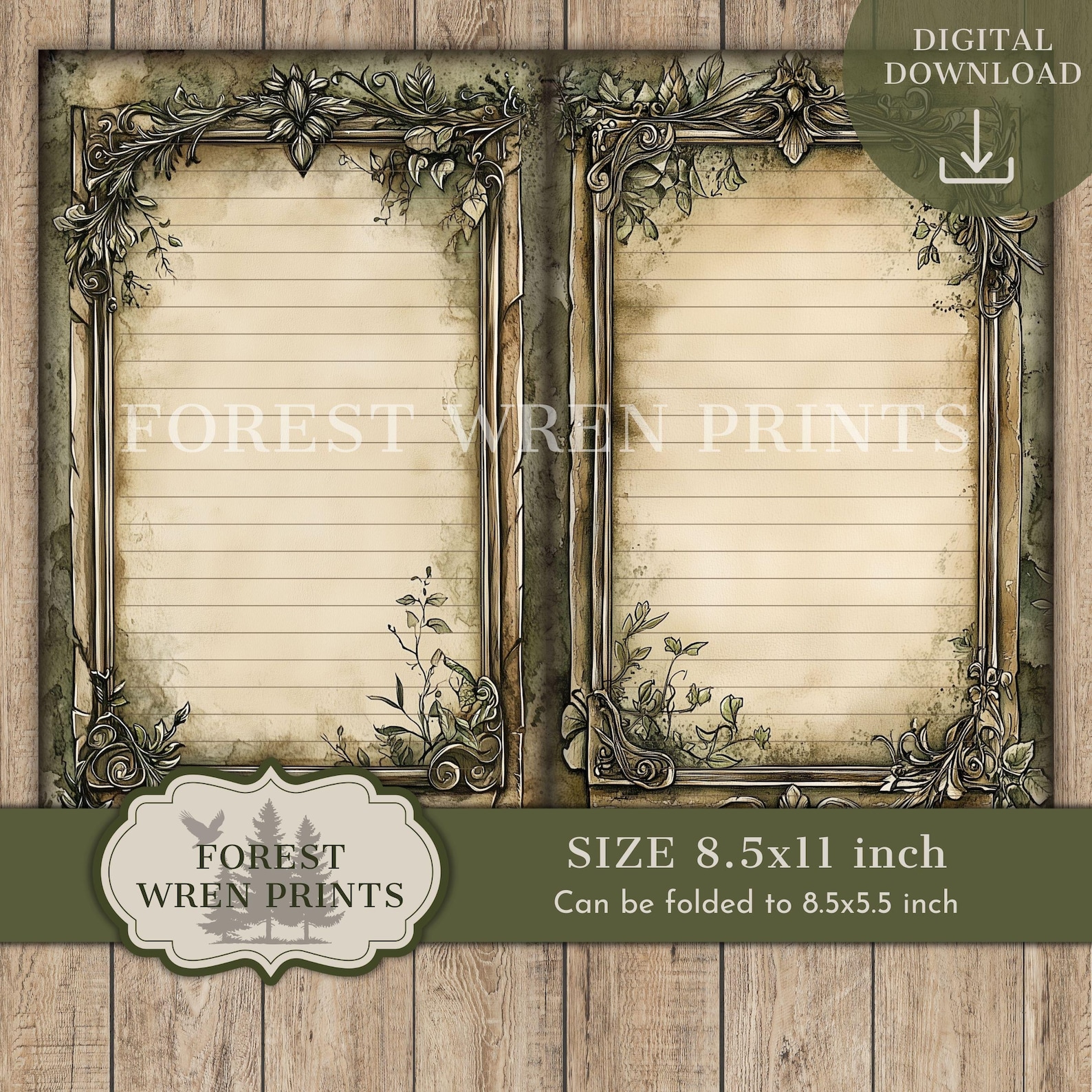 Evergreen Forest Junk Journal Filler Papers Horizontal, Vintage ...