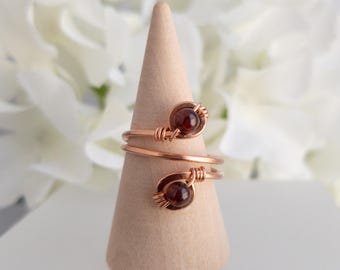 Garnet Adjustable Ring, Handmade Artisan Gemstone Jewelry