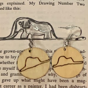 The Little Prince Earrings- an elephant being digested by a boa constrictor- wood burned by hand