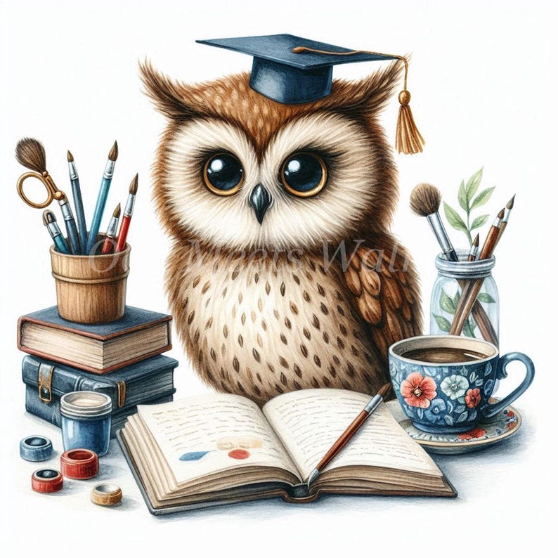 16 Studious Owl Clipart Bundle- High Quality Jpgs, Craft Art, Card ...