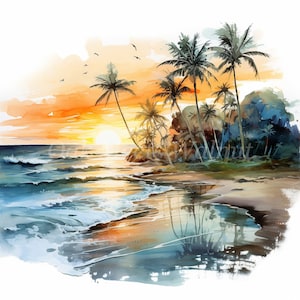 Beach during Sunset Clipart Bundle- 10 High Quality JPGs, Landscape Graphics,  Sublimation, Digital download, Paper Craft, Junk journal