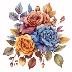 Folk Art Roses Clipart Bundle - 10 hochwertige Aquarell JPGs, schöne Blumen druckbare Bilder, digitaler Download, Junk-Journal, Sammelalbum